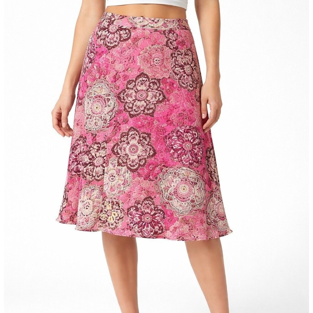 Vintage Y2K 90's Pink Floral Patchwork Low Rise Skirt Size 12 Fairy Coquette
